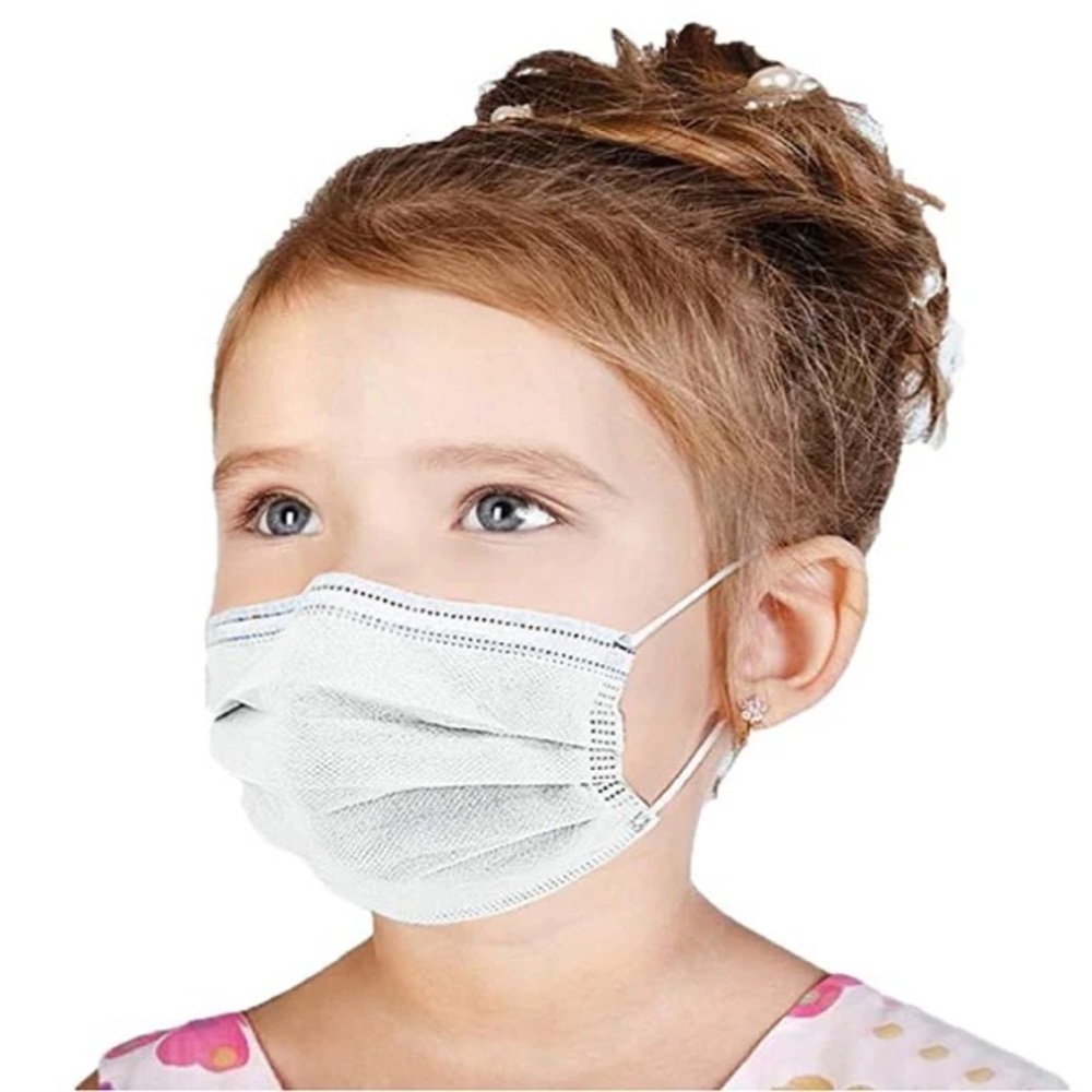 NIB One Size 50 PCS 3-layer Disposable Face Mask In White Fits Kids Aged 4+